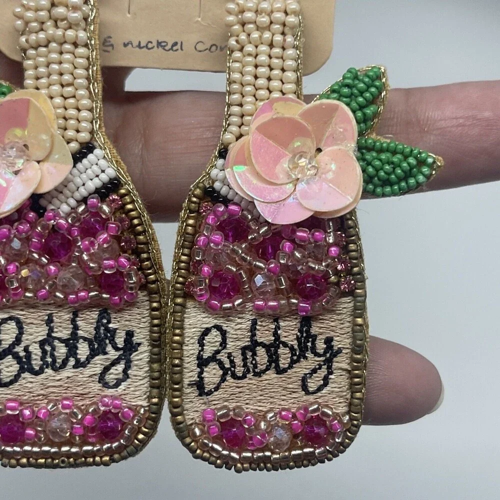 Viola Pink Champaign Bubbly Beaded Earrings New